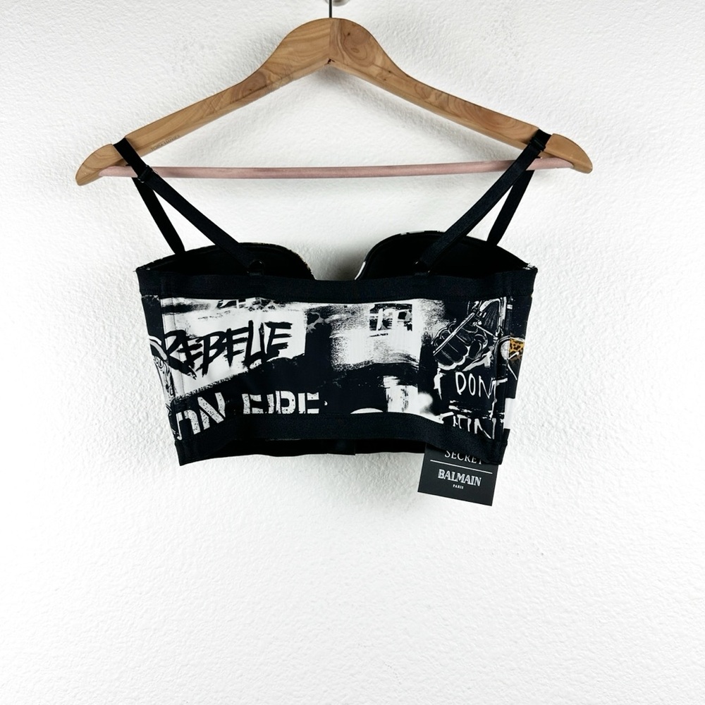 NWT Balmain x Victoria’s Secret Graffiti Punk Longline 34D‎ Bra and M Panty Set - Picture 5 of 13